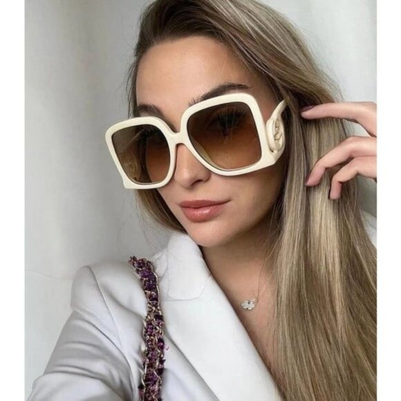 NEW GUCCI GG1326S 009 OVERSIZED IVORY GREY WOMEN SUNGLASSES GUCCI - Picture 1 of 14